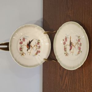 Germany 178 Porcelain Lusterware Bird Plates Trinket Dishes Set of 2